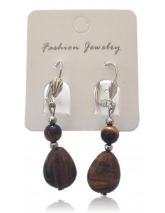 Boucles d'oreilles pierre oeil de tigre goutte et boule pendantes