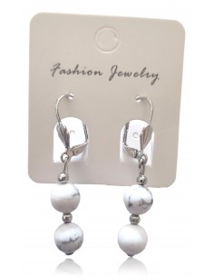 Boucles d'oreilles howlite pierres boules pendantes