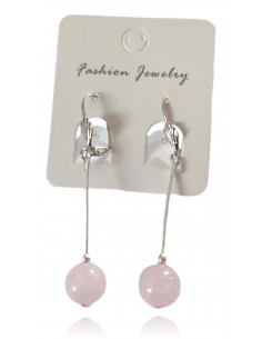 Boucles d'oreilles quartz rose pierres boules pendantes 4 cm