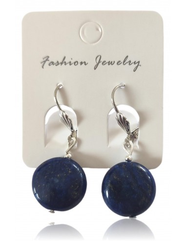 Boucles d'oreilles lapis-lazuli rondes plates