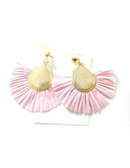 Boucles d'oreilles pompons raphia fantaisie 5 cm