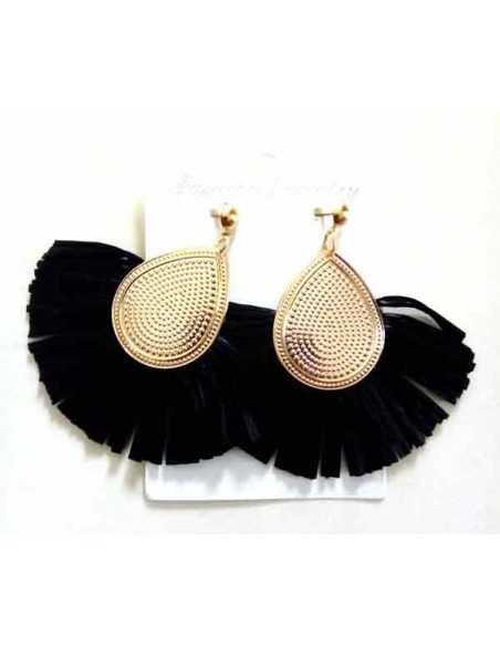 Boucles d'oreilles pompons raphia fantaisie 5 cm