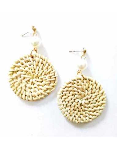 Boucles d'oreilles tissées à la main au fil de bambou rondes 4 cm