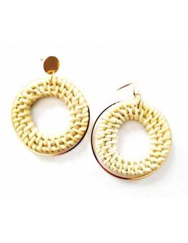 Boucles d'oreilles tissées à la main au fil de bambou créoles 4 cm