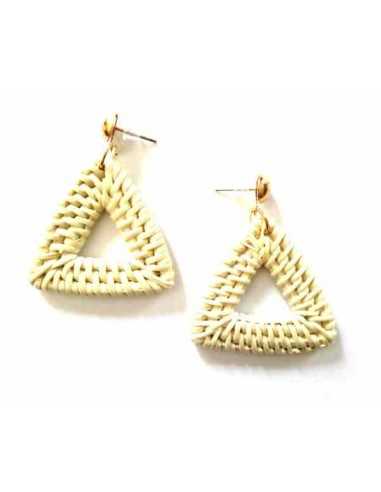 Boucles d'oreilles tissées à la main au fil de bambou triangles 4 cm