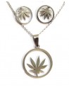 Parure feuille de cannabis acier collier pendentif & boucles d'oreilles