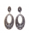 Boucles d'oreilles créoles ovales vintage motifs & strass 7 cm