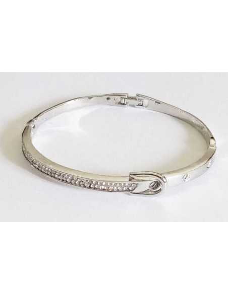 Bracelet jonc motif ceinture serti métal rhodié