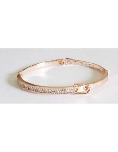Bracelet jonc motif ceinture serti métal rhodié