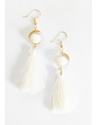 Boucles d'oreilles fantaisie pendantes pompon 6 cm