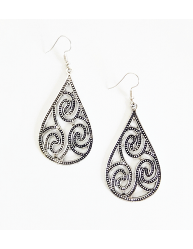 Boucles d'oreilles gouttes métal vieilli motif oriental 5 cm