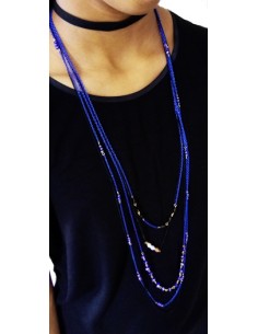 Collier sautoir ruban & multi-chaînes perles fantaisies 104 cm