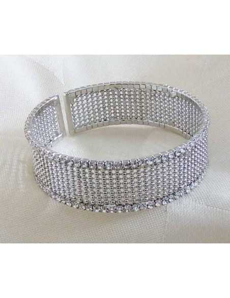 Bracelet manchette souple fin serti de strass