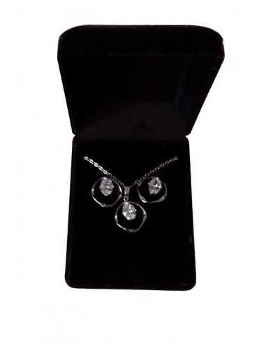 Parure en coffret collier pendentif anneau difforme zircon & boucles