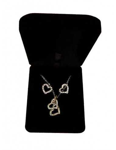 Parure en coffret collier pendentif coeur superposés et boucles